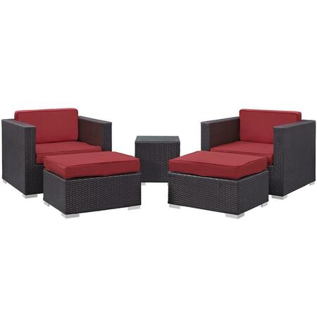 MODWAY FURNITURE Convene Outdoor Patio Sectional Set, Espresso Red, 5Pk EEI-1809-EXP-RED-SET